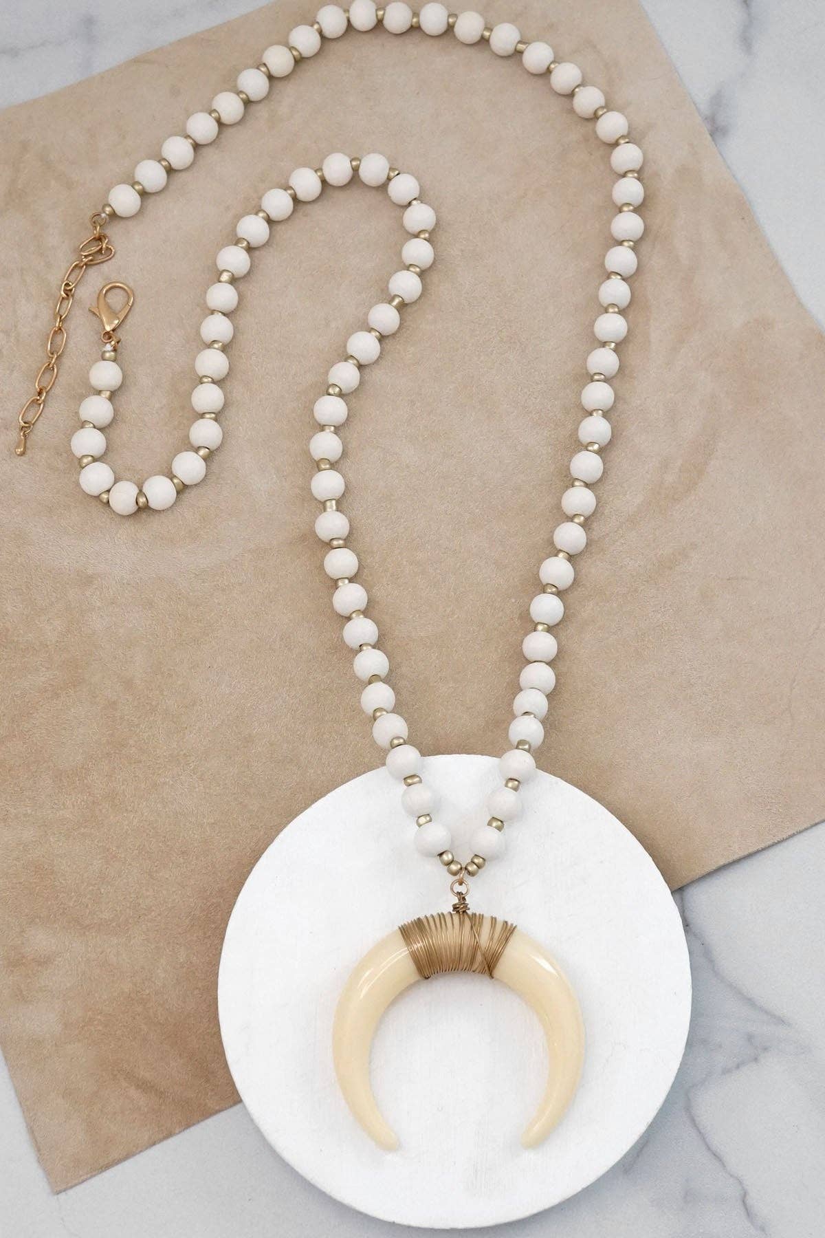 Cream Wooden Horn Necklace*