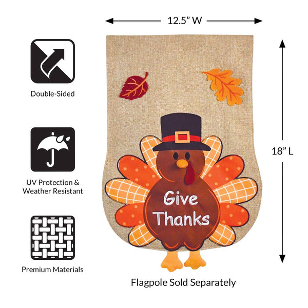 Thanksgiving Turkey Burlap 2-Sided Garden Flag