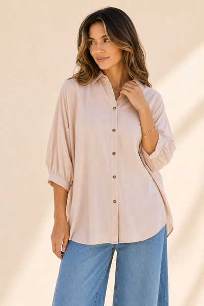 Taupe Oversized Button-Down Shirt
