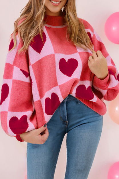 Heart Block Mock Neck Valentine Sweater