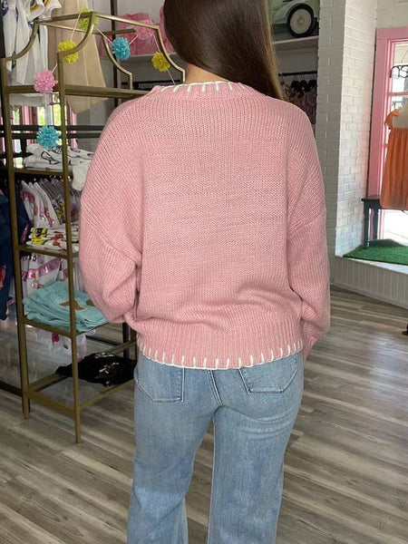 Laid-Back Knitted Bow Jacquard Sweater