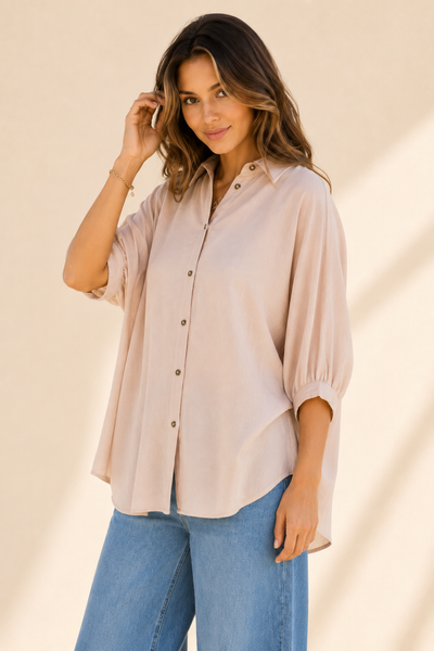 Taupe Oversized Button-Down Shirt