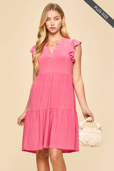 Flutter Sleeve Tiered Dress Pink Curvy