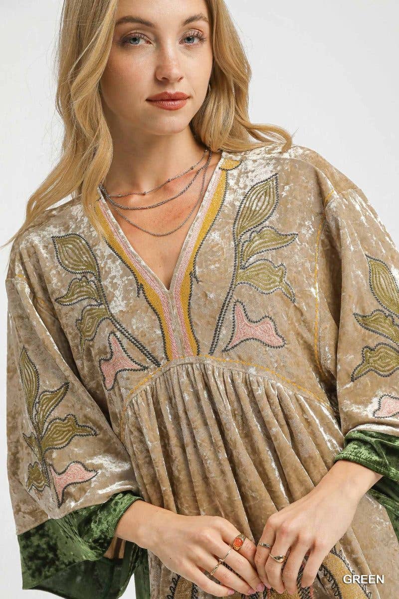 Velvet Floral Embroidered Swing Dress