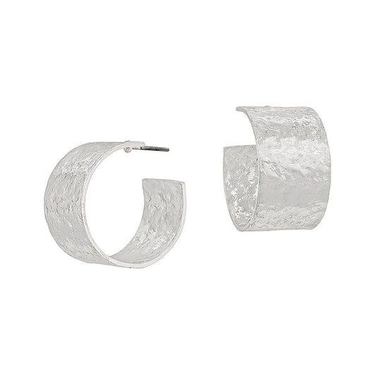 Silver Textured Wide Hoop