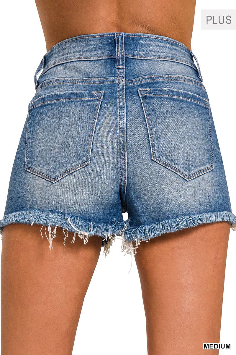 Mid Rise Medium Wash Denim Shorts