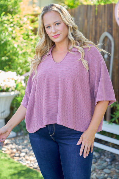 Mauve roomy fit top with collar