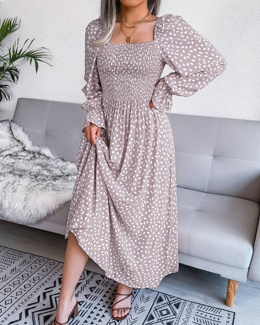 Smocked Spotted Midi Dress