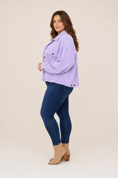 Lavender Raw Hem Oversized Corduroy Jacket