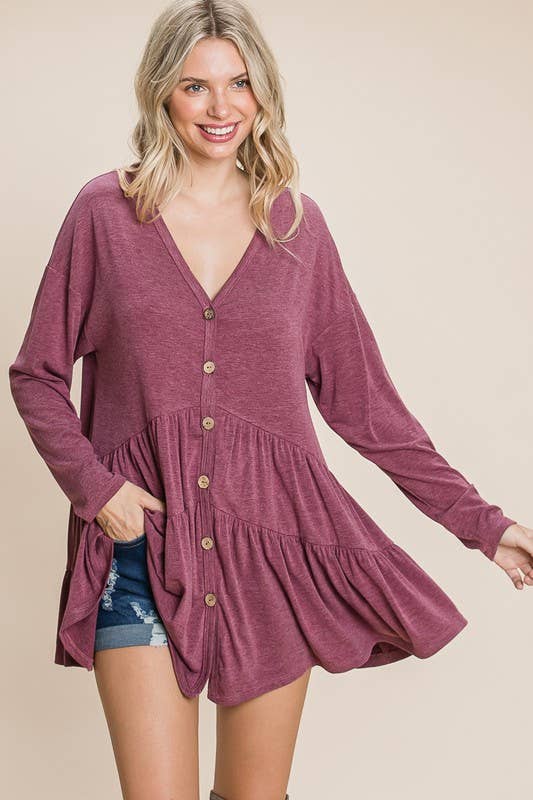 Mauve Button-Down Swing Top