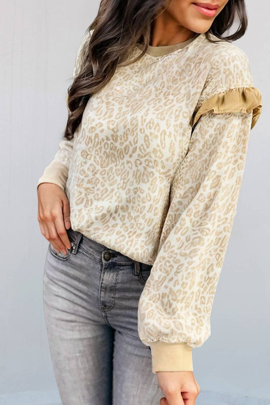 Leopard Ruffle Trim Sweatshirt