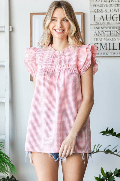 Ruffle Mock Neck Top Peach