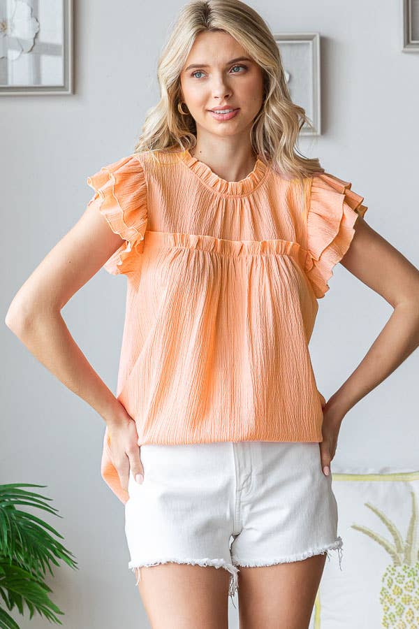 Crinkle Mock Neck Top Cream