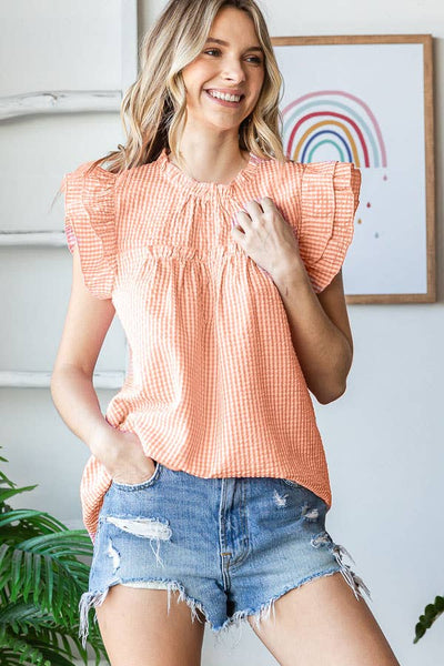 Ruffle Mock Neck Top Peach