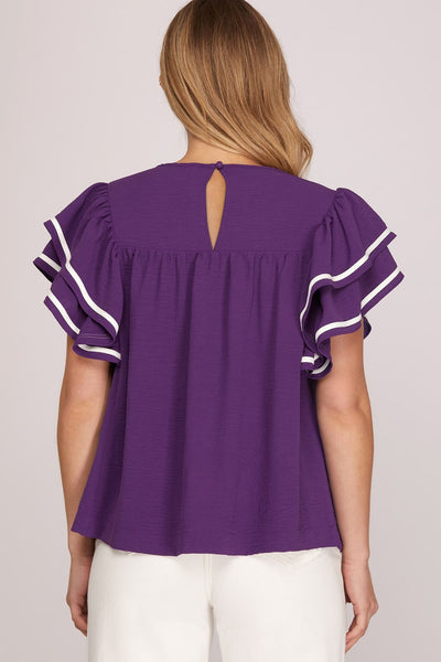 Purple Game Day Ruffle Sleeve Top