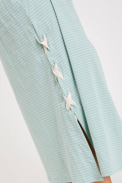 Casual Stripe Lace Up Maxi Dress Mint/Ivory