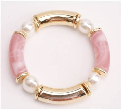 Pink , Gold, and Pearl Stretch Bracelet