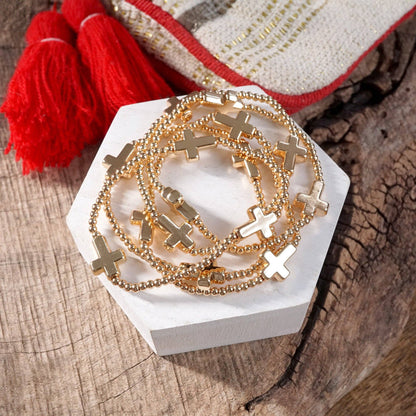 Gold Tone Sideways Cross Bracelet Set of 5