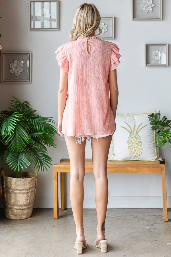 Crinkle Mock Neck Top Cream