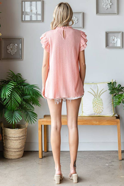 Crinkle Mock Neck Top Cream