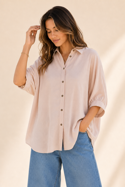 Taupe Oversized Button-Down Shirt