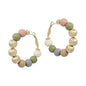 Light Multi Wood Beaded and Textured Gold 1.75" Earring