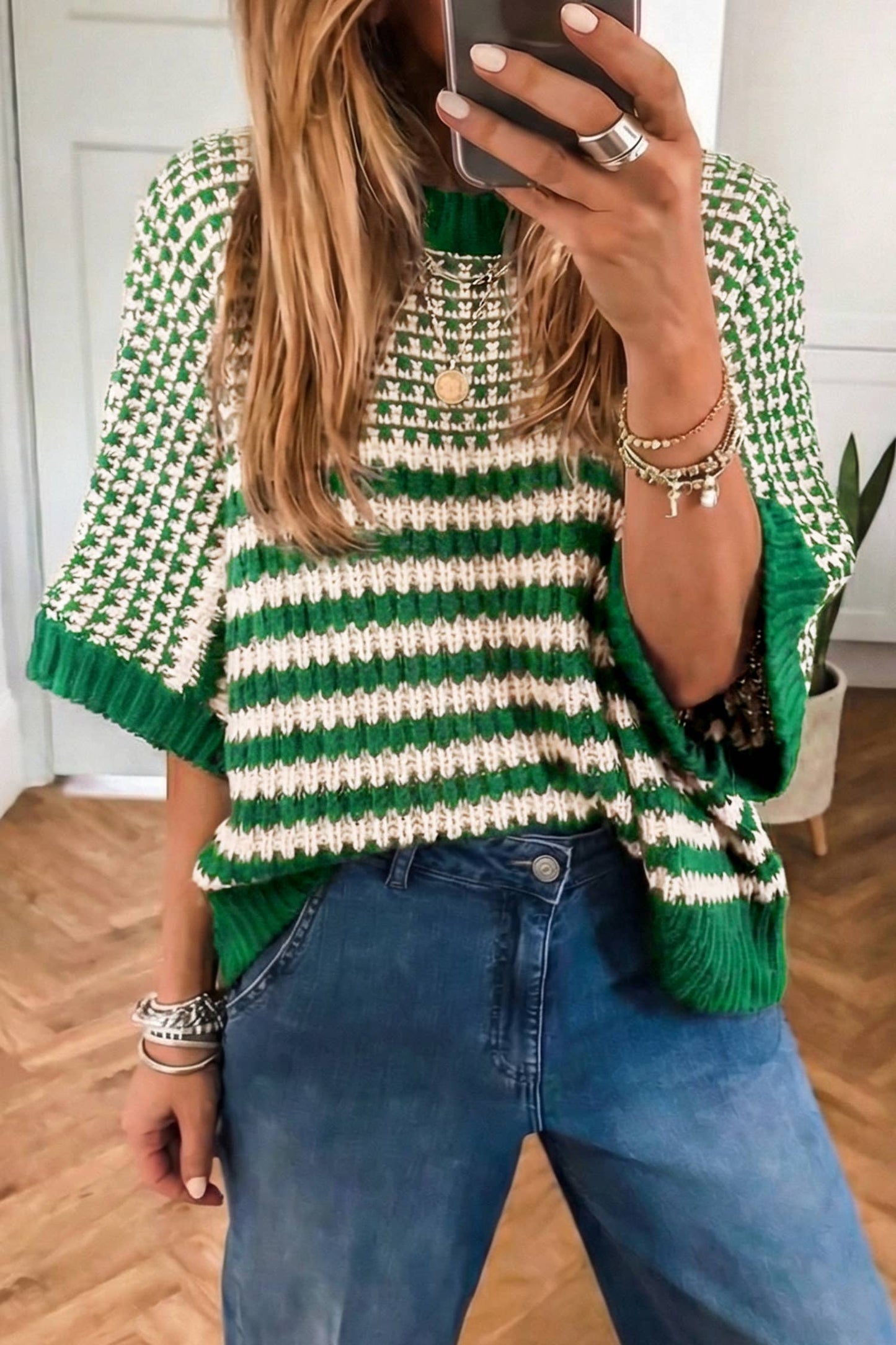 Green Stripe Draped Sweater