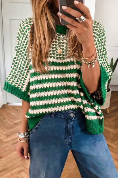 Green Stripe Draped Sweater