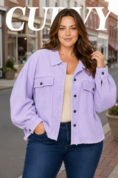 Lavender Raw Hem Oversized Corduroy Jacket