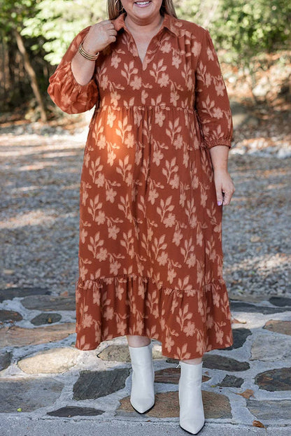 Cinnamon Textured Ruffle Hem Midi Dress