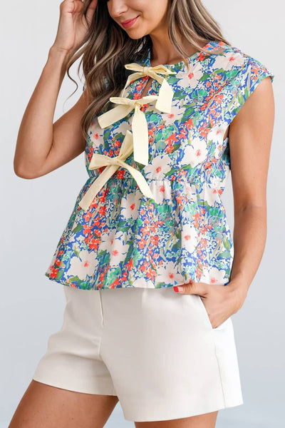 Floral Print Bow Peplum