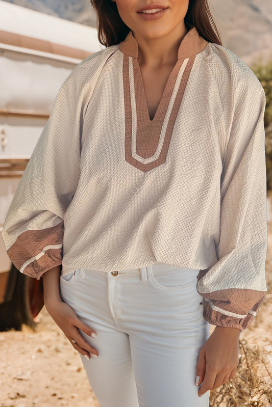 Jet Stream Contrast V-neck Blouse
