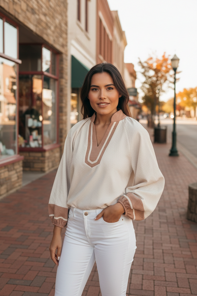 Jet Stream Contrast V-neck Blouse