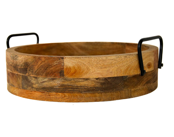Mango Wood Round Serving Tray Natural & Walnut