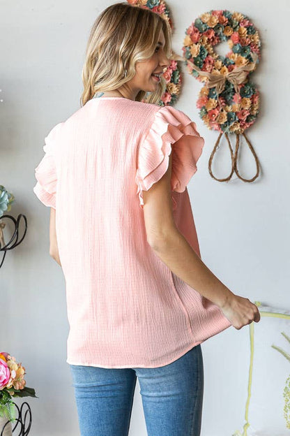 Peach Crinkle Smocked Top