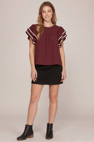 Garnet Game Day Ruffle Sleeve Top