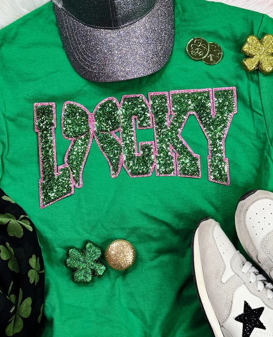 Lucky Sequin Patch: Crew,Irish Green