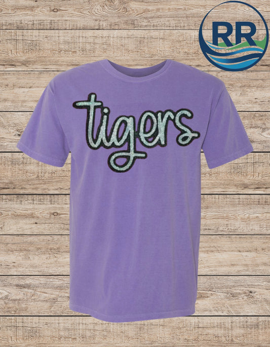 Sequin Tigers Patch  Comfort Colors T-Shirt Lt Purple