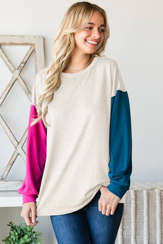 Puff Sleeve Colorblock Top*