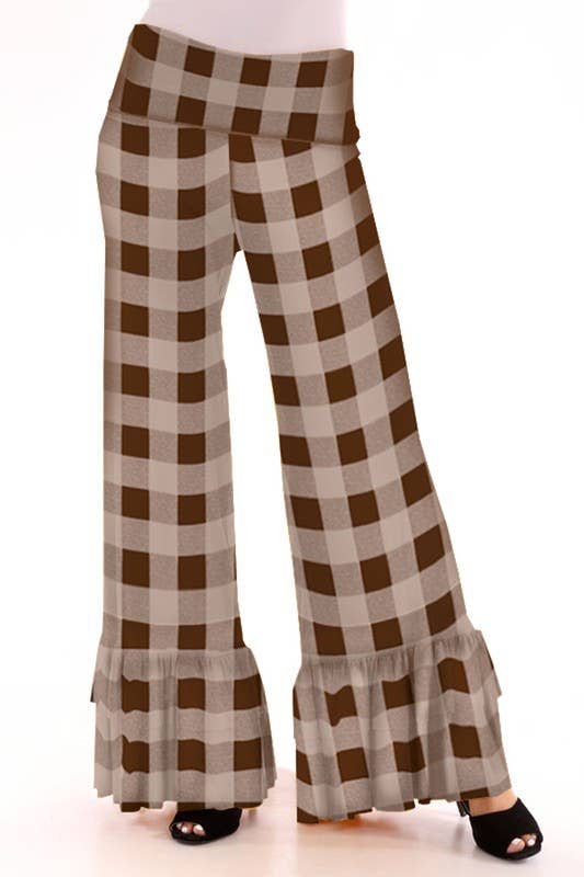 Plaid Ruffle Wide Leg Pants*