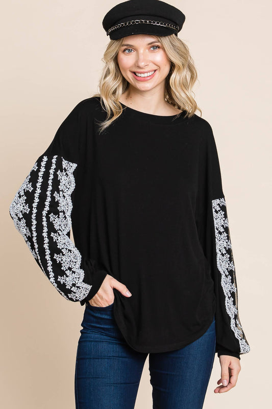 Lace Sleeve Top, Curvy*