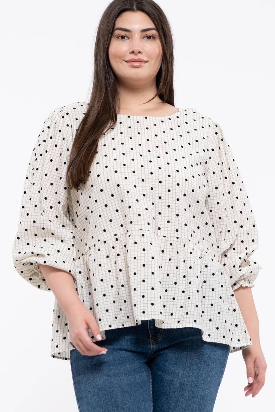 DOTTED BACK TIE TOP, CURVY*