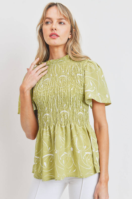 Chartreuse Smocked Top*