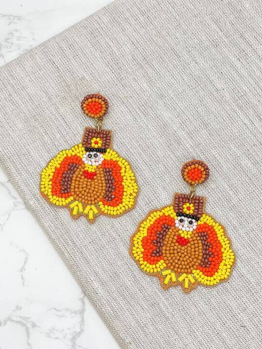 Harvest Turkey Beaded Dangle Earrings*