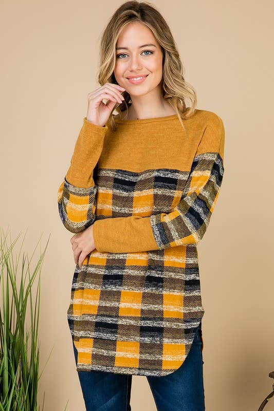 Mustard Plaid Top*