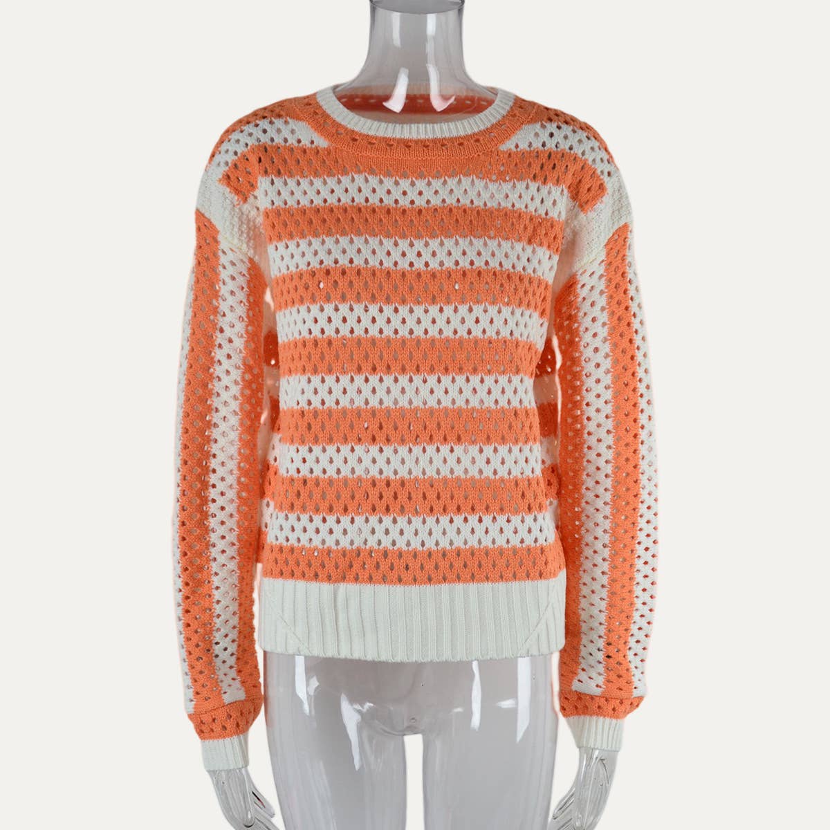 Orange Striped Pointelle Knit Top*