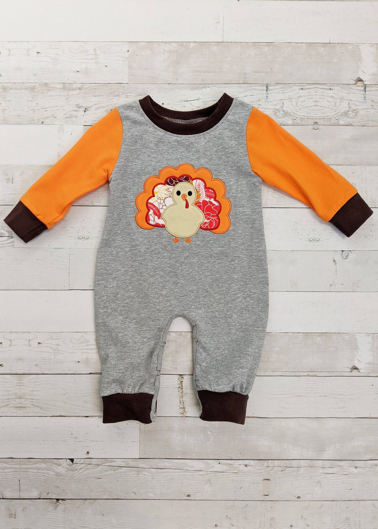 Patchwork Turkey Raglan Romper