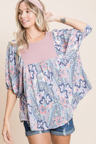 Paisley Patterned Waffle Top*