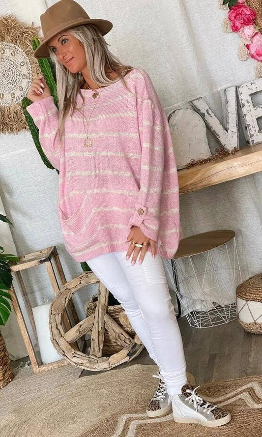 OVERSIZED PINK STRIPED TOP*