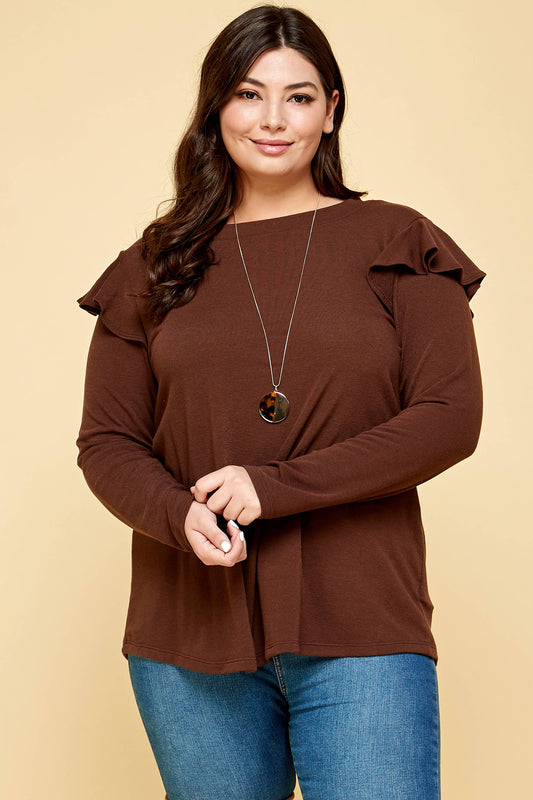 Brown Ruffle Detail Top*